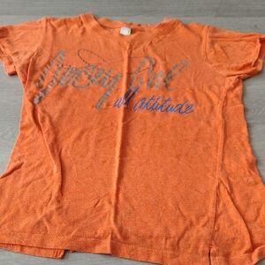Perrin Kids Orange Jersey Girl‎ All Attitude Graphic T-Shirt Silver Glitter Tee